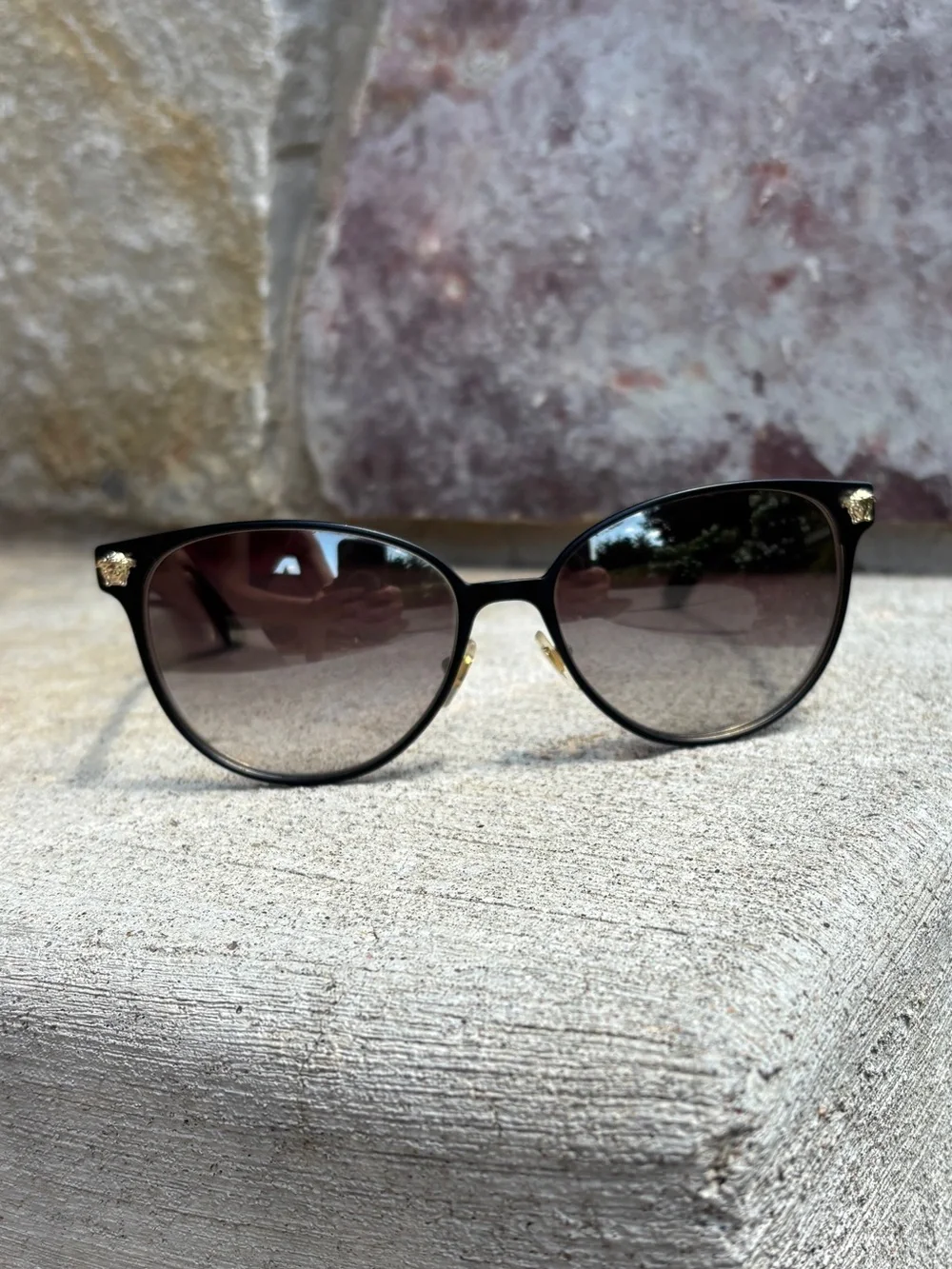 Versace VE2168 1377/6I Gold Black Oversized Cat Eye Sunglasses 57mm Made in